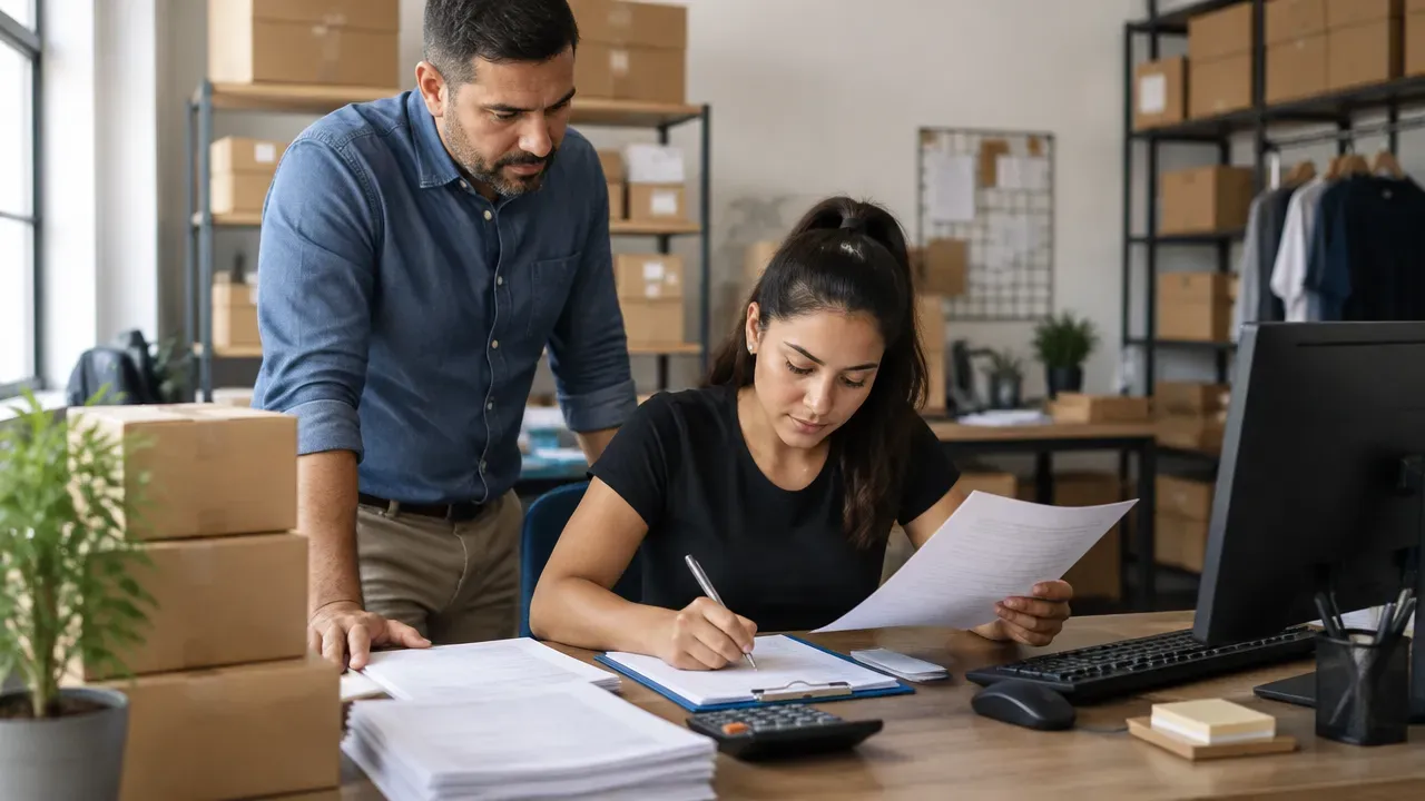 Equipe de pequena empresa registra pedidos manualmente enquanto mapeia o tempo e os custos do processo