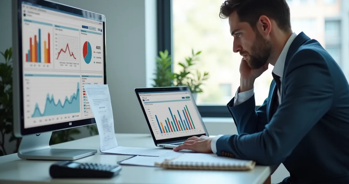 Gestor analisando indicadores para decidir sobre ERP